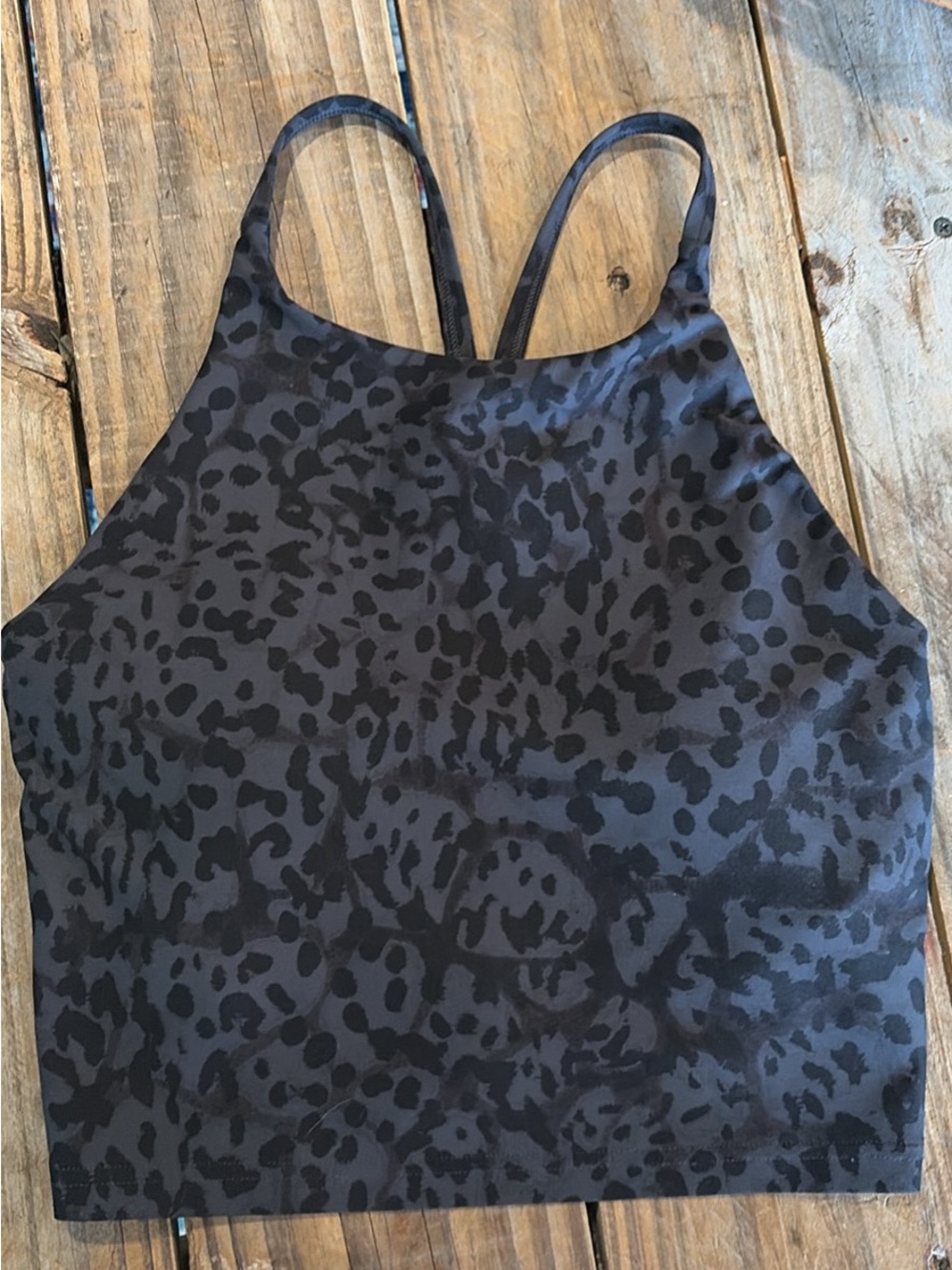 Old Navy Black and Charcoal Leopard-Print Tank Top
